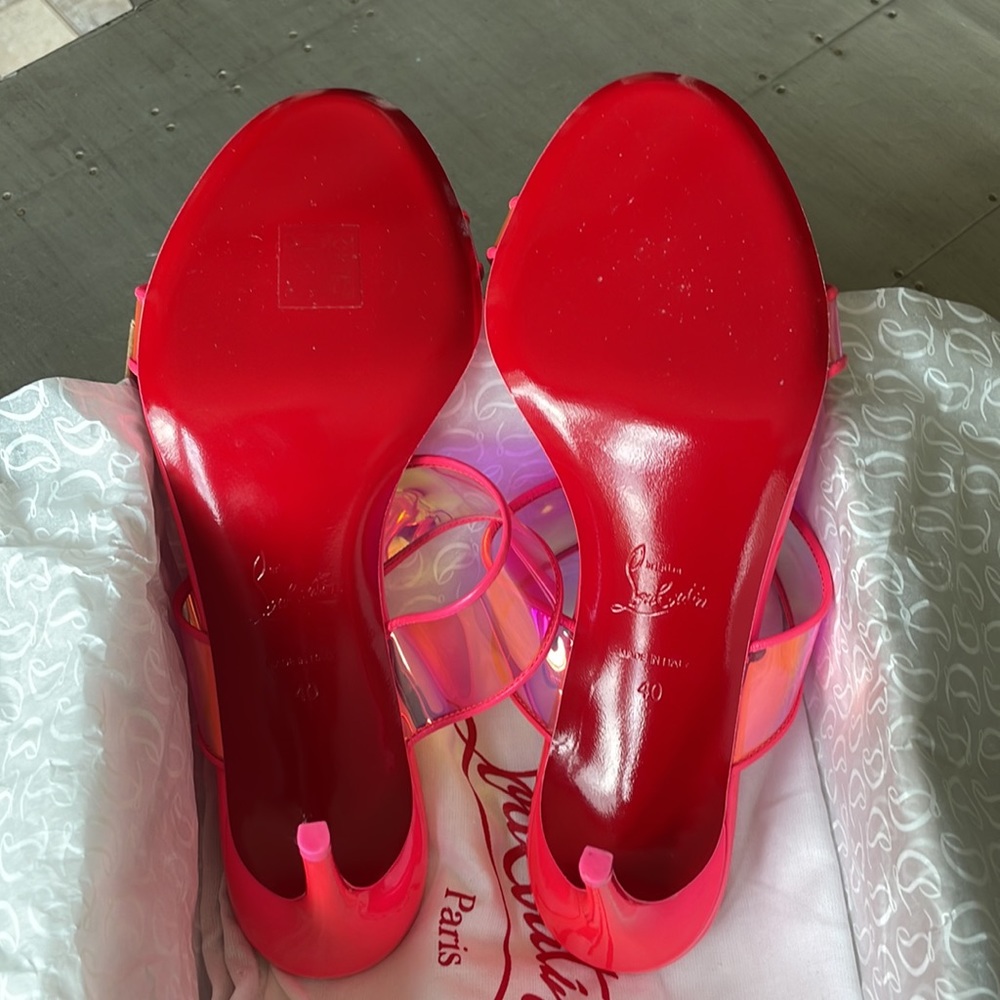 Christian Louboutin just loubi 85mm pink fluo neon pvc sandal stiletto sz 40 - Picture 11 of 13